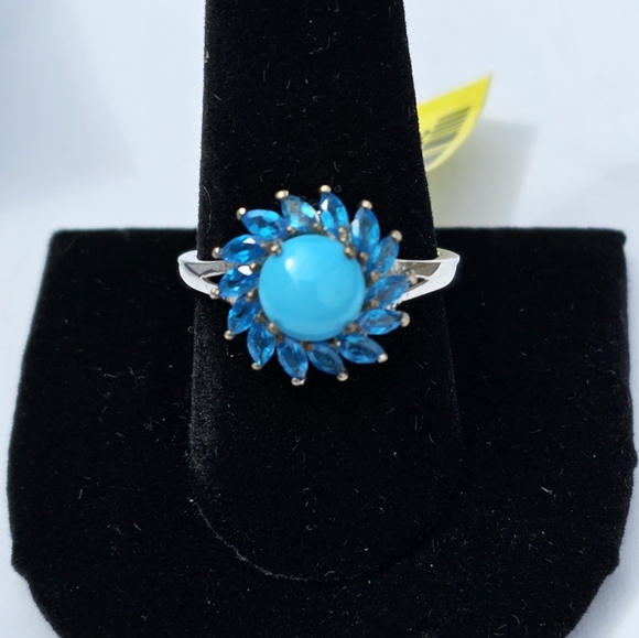 Genuine Sleeping Beauty Turquoise Malgache Neon Apatite Ring Platinum/925 sz 10 - Picture 7 of 9